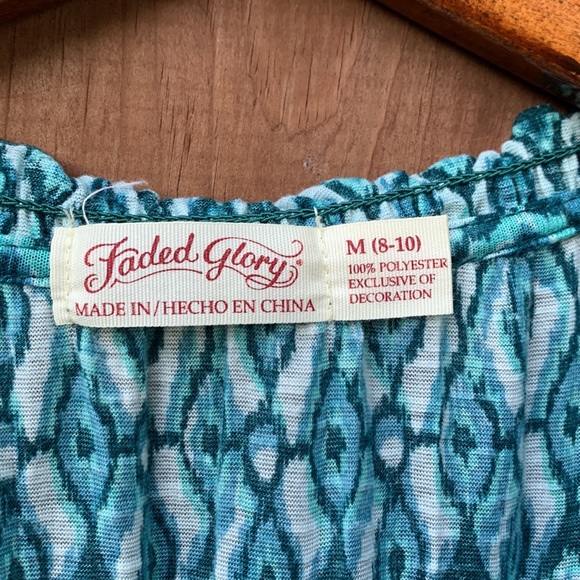 Womens Short Sleeve Geometric Tribal Peasant Top Ties Tassels Size M (8-10) - Picture 3 of 11